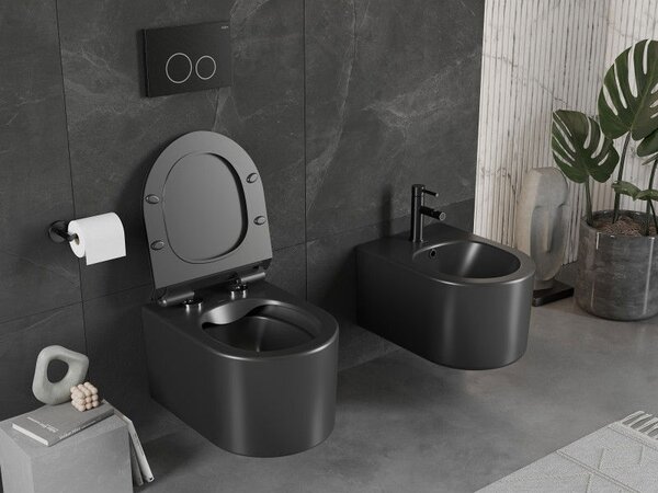 Mexen Sofia miska wc Rimless z deską wolnoopadającą slim, duroplast, czarna mat - 30540185