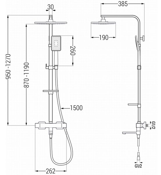 Mexen CQ54 zestaw wannowo-prysznicowy z deszczownicą i baterią termostatyczną, czarny/chrom - 779105495-71