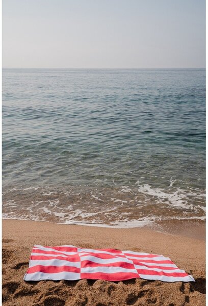 Czerwony/jasnoniebieski bawełniany ręcznik plażowy 100x160 cm Su – noo.ma