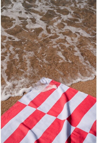 Czerwony/jasnoniebieski bawełniany ręcznik plażowy 100x160 cm Su – noo.ma