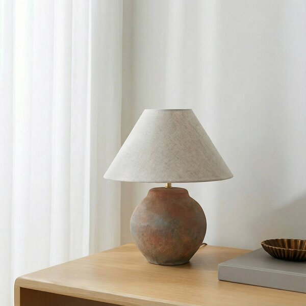 Lampa stołowa Thalorin Lucande, brązowy / rdzawy, salon / jadalnia, ceramika, skandynawski