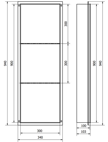Mexen X-Wall-NR półka wnękowa bez kołnierza z półką 90 x 30 cm, biała - 1921903010S