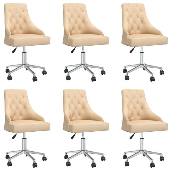 Obrotowe krzesła stołowe, 6 szt., kremowe, obite tkaniną