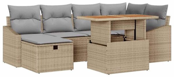 Zestaw Mebli Ogrodowych Komplet Wypoczynkowy Z Poduszkami 7-Częściowy Beżowy Rattan Na Taras Balkon Ogród