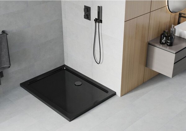 Mexen Flat brodzik prostokątny slim 80 x 70 cm, czarny, syfon czarny - 40707080B