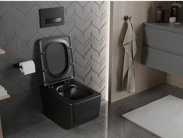 Mexen Vera miska wc Rimless z deską wolnoopadającą slim, duroplast, czarna mat - 30164070