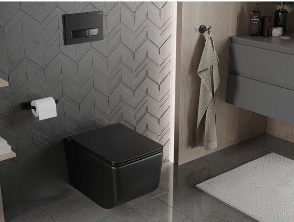 Mexen Vera miska wc Rimless z deską wolnoopadającą slim, duroplast, czarna mat - 30164070