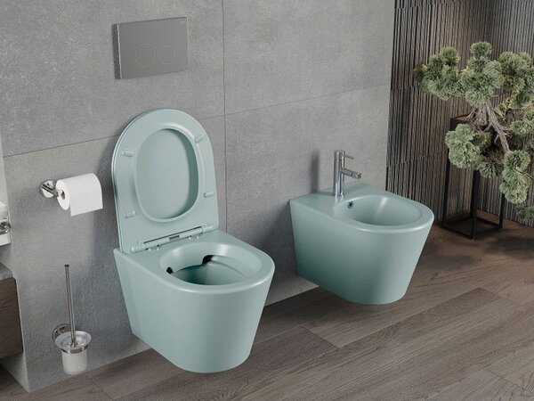 Mexen Rico miska wc Rimless z deską wolnoopadającą slim, duroplast, zielona jasna mat - 30724048