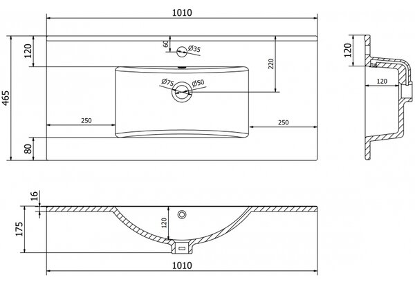 Mexen Atena umywalka wpuszczana w blat 101 x 46 cm, czarna mat - 25011070
