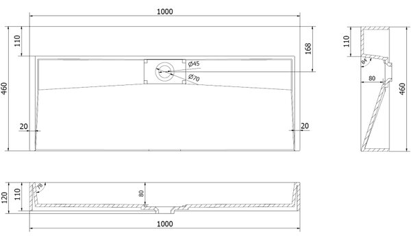Mexen Ava umywalka nablatowa z konglomeratu B/O 100 x 46 cm, czarna - 23011070