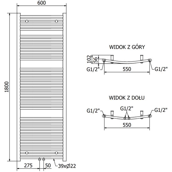 Mexen Ares grzejnik łazienkowy 1800 x 600 mm, 958 W, biały - W102-1800-600-00-20