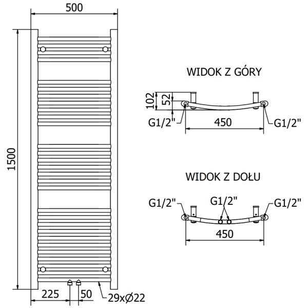 Mexen Ares grzejnik łazienkowy 1500 x 500 mm, 630 W, czarny - W102-1500-500-00-70