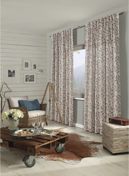 Szaro-beżowa zasłona z mieszanki lnu 140x245 cm List – Sehlbach