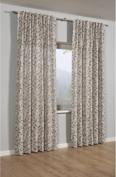Szaro-beżowa zasłona z mieszanki lnu 140x245 cm List – Sehlbach