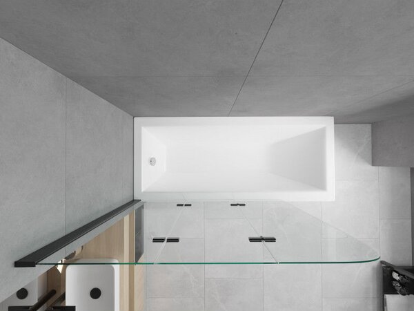 Mexen Cubik wanna prostokątna 160 x 70 cm z obudową i parawanem 3-skrzydłowym 120 cm, transparent, czarny - 550316070X9012037000