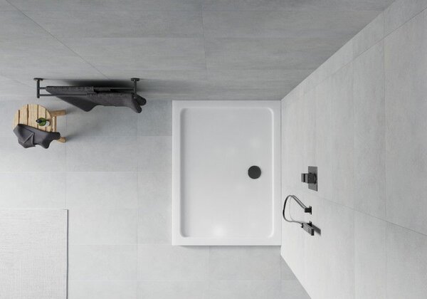 Mexen Flat brodzik prostokątny slim 90 x 70 cm, biały, syfon czarny - 40107090B