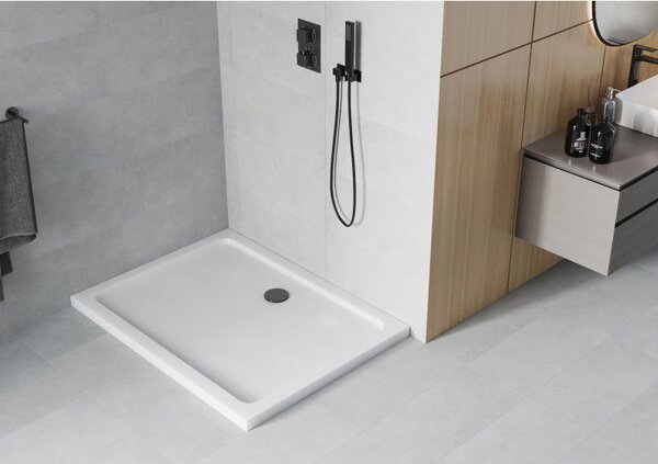 Mexen Flat brodzik prostokątny slim 90 x 70 cm, biały, syfon czarny - 40107090B