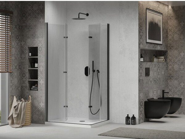 Mexen Lima Duo kabina prysznicowa składana 80 x 70 cm, transparent, czarna + brodzik Flat - 856-080-070-70-02-4010B