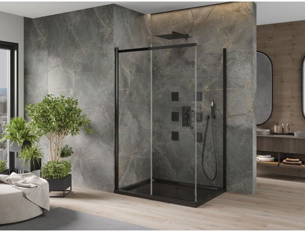Mexen Omega kabina prysznicowa rozsuwana 100 x 80 cm, transparent, czarna + brodzik Flat, czarny - 825-100-080-70-00-4070B