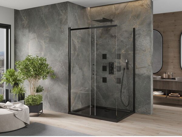 Mexen Omega kabina prysznicowa rozsuwana 100 x 80 cm, transparent, czarna + brodzik Flat, czarny - 825-100-080-70-00-4070B