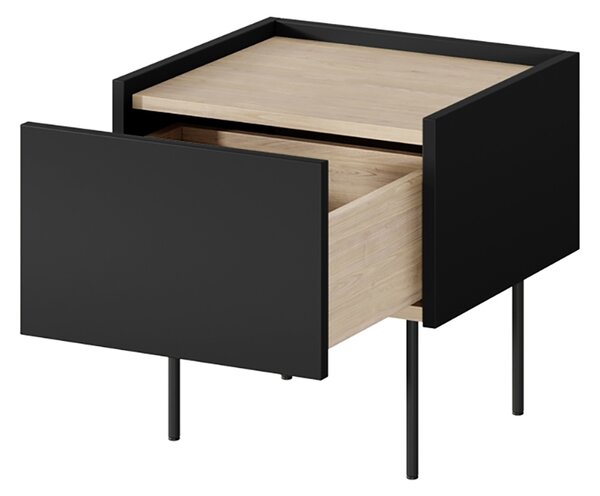 Szafka nocna Desin z szufladą 45 cm - czarny mat / dąb nagano