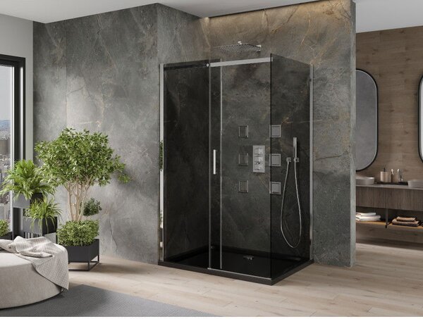 Mexen Omega kabina prysznicowa rozsuwana 100 x 80 cm, grafit, chrom + brodzik Flat, czarny - 825-100-080-01-40-4070