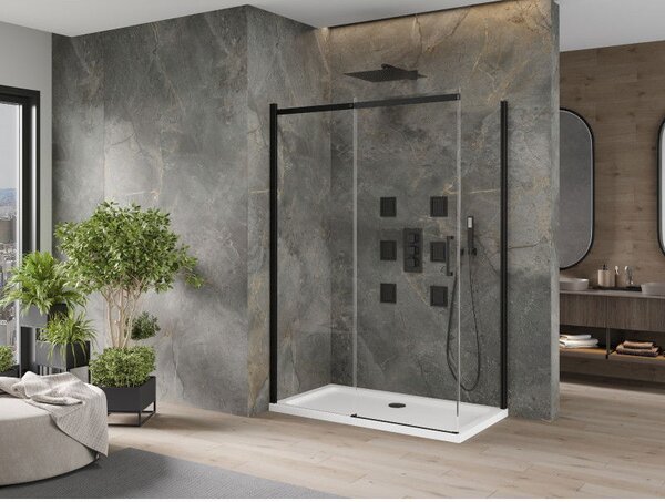 Mexen Omega kabina prysznicowa rozsuwana 130 x 70 cm, transparent, czarna + brodzik Flat, biały - 825-130-070-70-00-4010B