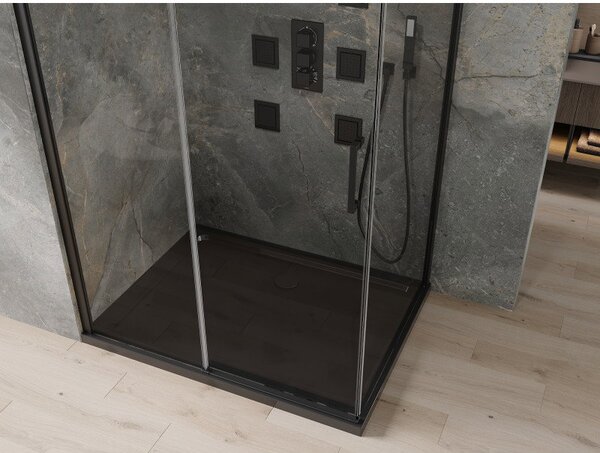 Mexen Omega kabina prysznicowa rozsuwana 120 x 80 cm, transparent, czarna + brodzik Flat, czarny - 825-120-080-70-00-4070B