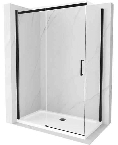 Mexen Omega kabina prysznicowa rozsuwana 130 x 70 cm, transparent, czarna + brodzik Flat, biały - 825-130-070-70-00-4010B