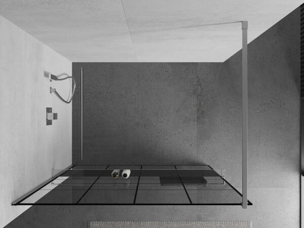 Mexen Kioto+ ścianka prysznicowa z półką Walk-in 130 x 200 cm, czarna kratka, chrom - 800-130-121-01-77
