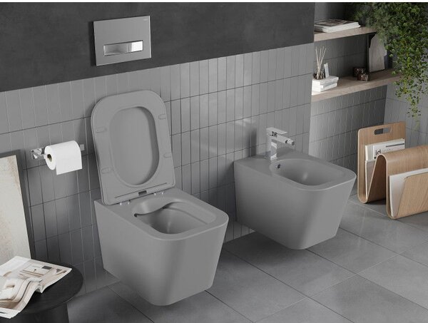 Mexen Teo miska wc Rimless z deską wolnoopadającą slim, duroplast, szara jasna mat - 30854061