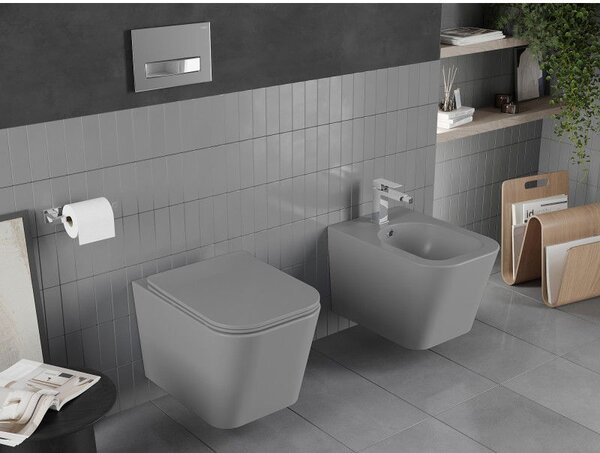 Mexen Teo miska wc Rimless z deską wolnoopadającą slim, duroplast, szara jasna mat - 30854061