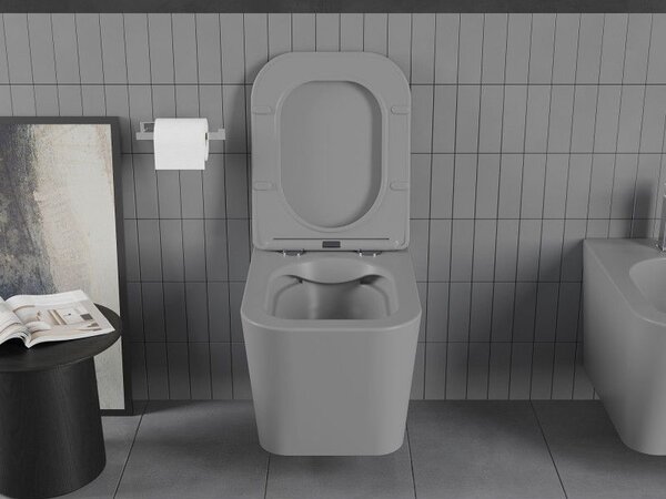 Mexen Teo miska wc Rimless z deską wolnoopadającą slim, duroplast, szara jasna mat - 30854061