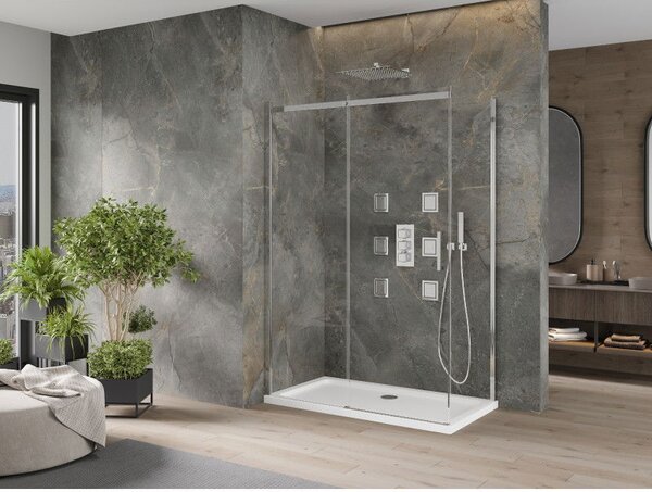 Mexen Omega kabina prysznicowa rozsuwana 130 x 70 cm, transparent, chrom + brodzik Flat - 825-130-070-01-00-4010