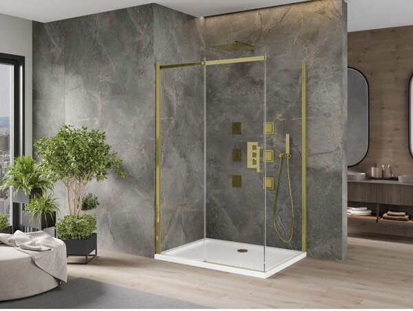 Mexen Omega kabina prysznicowa rozsuwana 120 x 90 cm, transparent, złota + brodzik Flat - 825-120-090-50-00-4010