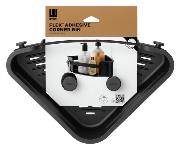 Czarna plastikowa narożna półka łazienkowa bez wiercenia Flex Adhesive – Umbra