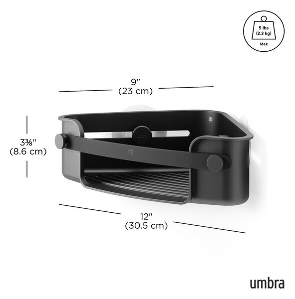Czarna plastikowa narożna półka łazienkowa bez wiercenia Flex Adhesive – Umbra