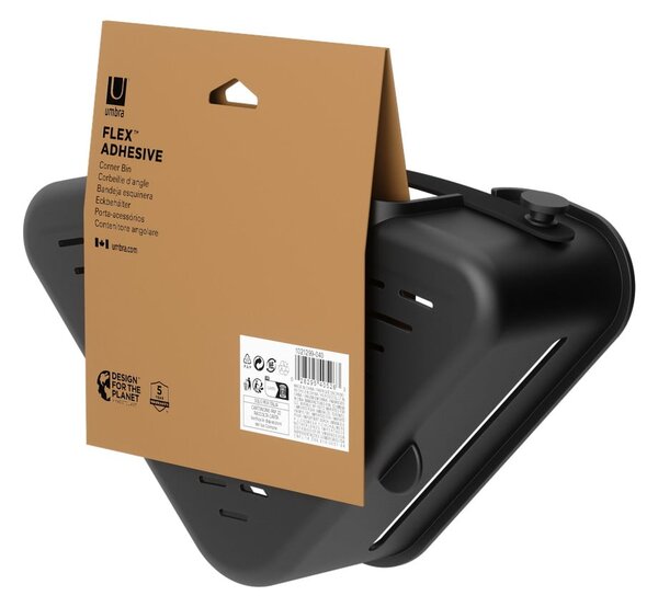 Czarna plastikowa narożna półka łazienkowa bez wiercenia Flex Adhesive – Umbra