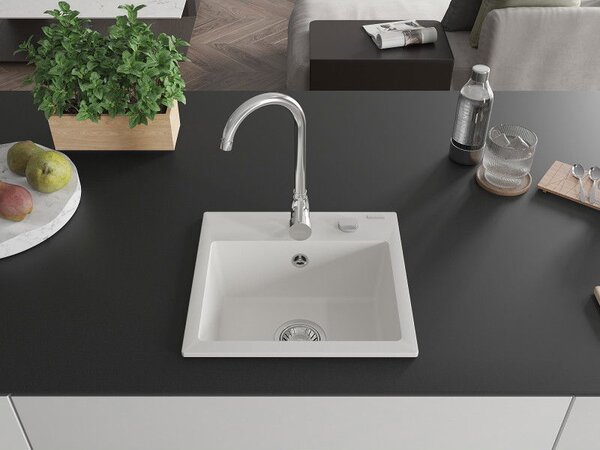 Mexen Milo zlewozmywak granitowy 1-komorowy 435 x 410 mm, biały, syfon chrom - 6505441000-20