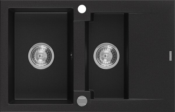 Mexen Gaspar zlewozmywak granitowy 1,5-komorowy z ociekaczem 737 x 475 mm, czarny, syfon chrom - 6507731505-77