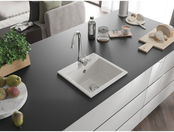 Mexen Milo zlewozmywak granitowy 1-komorowy 435 x 410 mm, biały, syfon chrom - 6505441000-20