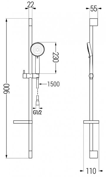 Mexen Kama DS75 zestaw wannowy, chrom - 72513DS75-00