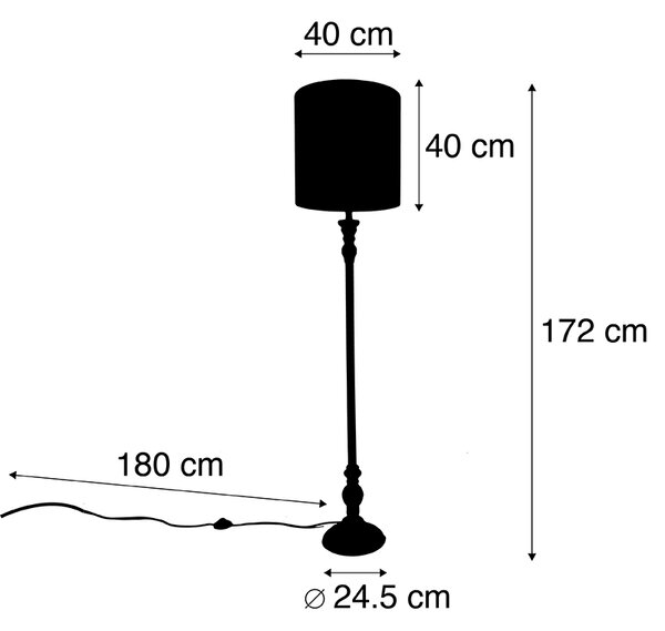 Klasyczna lampa podłogowa czarna klosz welurowy złoty 40cm - Classico Oswietlenie wewnetrzne