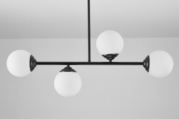 LAMPA WISZĄCA SUFITOWA PLAFON NOWOCZESNA CZARNA BIAŁE KULE FINO 4 LED