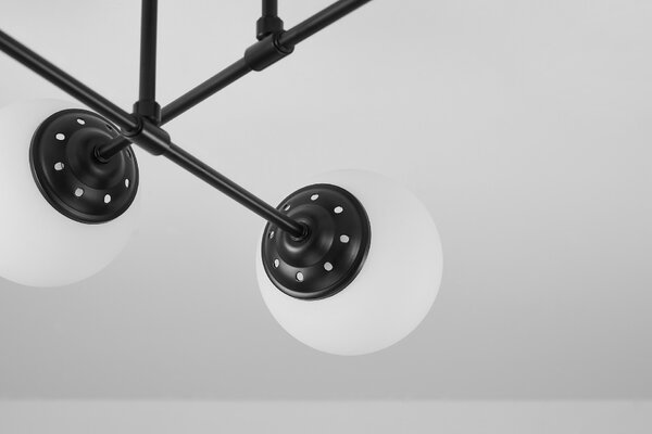 LAMPA WISZĄCA SUFITOWA ŻYRANDOL NOWOCZESNA CZARNA BIAŁE KULE FINO 6 LED
