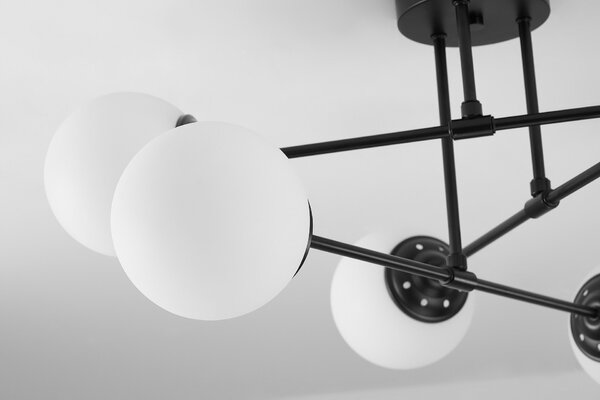 LAMPA WISZĄCA SUFITOWA ŻYRANDOL NOWOCZESNA CZARNA BIAŁE KULE FINO 6 LED