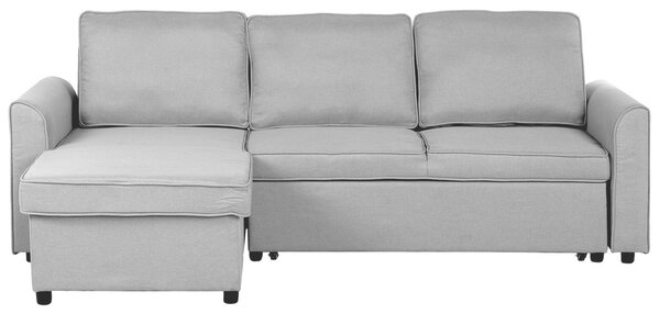 Prawostronna sofa narożna z tkaniny szara poduchy na oparcie do salonu Nesna Beliani