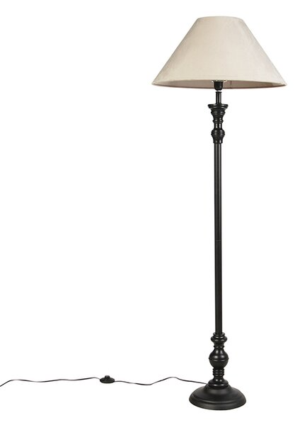Klasyczna lampa podłogowa czarna klosz welurowy szarobrązowy 55cm - Classico Oswietlenie wewnetrzne