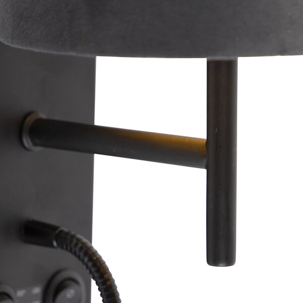 Lampa ścienna w stylu art deco czarna z abażurem z ciemnoszarego weluru - Stacca
