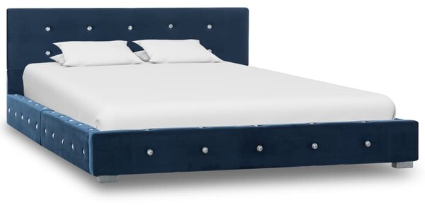Rama łóżka, niebieska, tapicerowana aksamitem, 120 x 200 cm